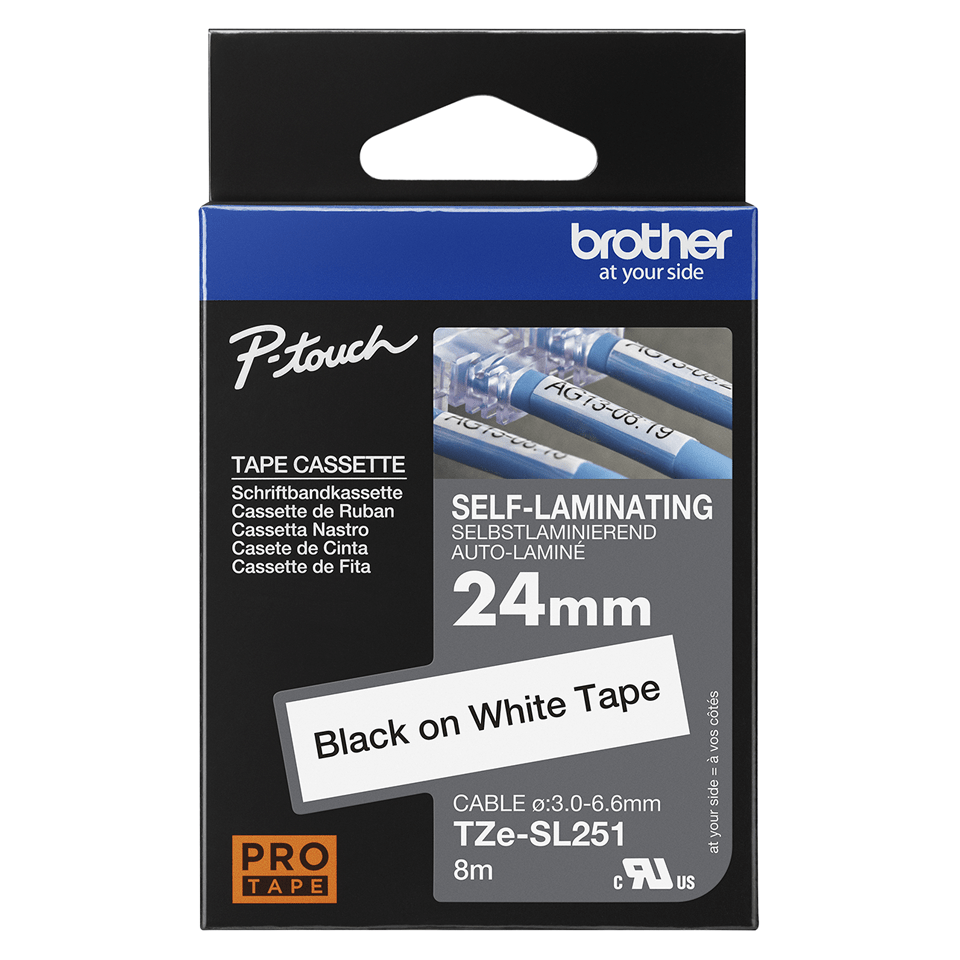 Eredeti Brother TZe-SL251 önlamináló, kábeljelölő szalag – Fehér alapon fekete, 24mm széles 3